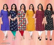 Women Printed Crepe Kurti (Combo Of 6)