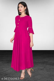 Stylish Anarkali Kurti with Gown Flare Latest Design Trendy Three Quarter Sleeve (PINK)