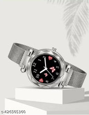 Silver New Flower Magnet belt wrist Analog Watch for Girls and Women
