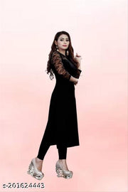 Casual American Crepe And Rasal Net Round Neck And 3/4 Sleeves Pack Of 2 Kurti (45"Inches)