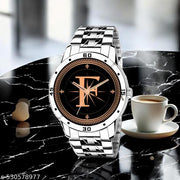 Femeo  Analog 9109 Watches Round Black Dial F Design Stylish Silver Stainless Steel Strap Classic Design Fancy Wrist Watch for Men and Boys, Pack of 1 - A07ZALPHA-F-AVO-SIL-STL