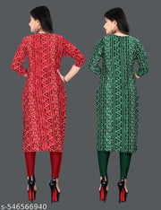 Feather-light Feel Women and Girls Crepe Fabric Printed Straight Kurti PACK OF 2, Extra plus Size -S,M,L,XL,XXL,2XL,XXXL,3XL,4XL,5XL,6XL,7XL,8XL ( New Arrival New Design Fashionable Kurti )