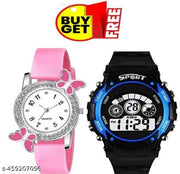 Best Quality Festive Season Pink and black Designer Round Watch ||  Belt Women Watches Combo Pack of 2For Menand women || combo watches for girls and boy stylish watches Set