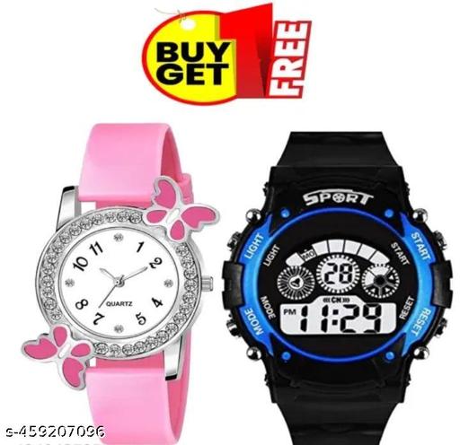 Best Quality Festive Season Pink and black Designer Round Watch ||  Belt Women Watches Combo Pack of 2For Menand women || combo watches for girls and boy stylish watches Set