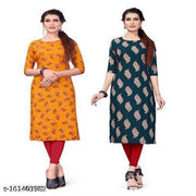 Polyster/Crepe fabric-Women's A-Line Printed Gorgeous Stitched Kurtis (Pack of 2 Kurtis)