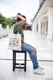 Clapcart Zipper /Zip Canvas Tote Bag for Women | Printed Multipurpose Cotton Bags | Cute Hand Bag for Girls (A Bookworms Belongings Prints)