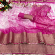 Fancy Organza Shibori Print Saree With Running Blouse Pic.