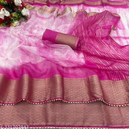 Fancy Organza Shibori Print Saree With Running Blouse Pic.