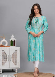 Sehrish Store Aqua  Printed Embroidered Kurti Kurta Girls Womens