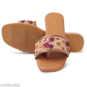 Women's Premium Floral Embroidered Toe Ring Flats for Women | Designer Open Toe Slip-On Casual & Party Wear Footwear