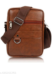 Pure Luxury Gloss Leather Small Sling Bag for Men | Chest Slinger bag | Crossbody Bag| Side Bag Men | Mini Leather Slings | Corporate Gift Item | Passport Document Sling. (Royal Brown)