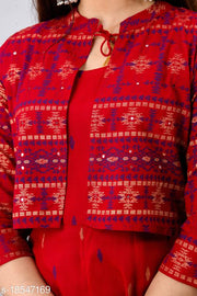 Women Rayon Gold Printed Jacket Kurta