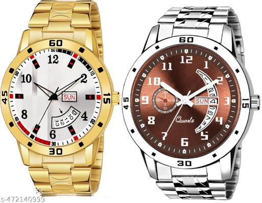 Day n Date Men Stylish Analog Latest Watches Combo - Set of 2 - GOLD-8-AND-SLV-18