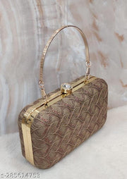 Party Clutch for Women Trendy Brown Color Box Clutch with Handle Dulhan purse Bridal Clutch