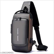 Chest Bag for Men&Women with USB Charging Portt | Anti-Theft Crossbody Sling Bag for Men | Travel Shoulder USB Sling Bag | Sports Messenger Bag | Side Bag Casual Daily Use Bag Water Resistance (Black&Brown))
