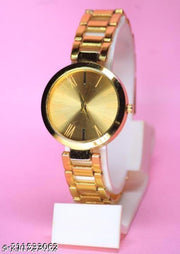 Fancy Solid Metal Dial Attractive Matt Metal Chain Belt Analog Watches for Women