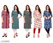Polyster/Crepe fabric-Women Printed Straight Kurti Combo of 5