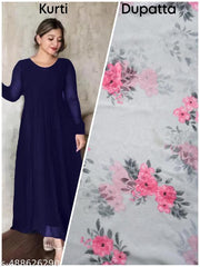 Women Solid Georgette Anarkali Kurta With Attached Dupatta