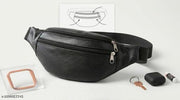 Stylish Black PU Leather Fanny Pack for Women & Men | Waist Bag, Crossbody Travel Chest Bag & Bum Bag for Casual Daily Use | kamar pouch bag