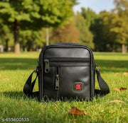 hand-free bag | messenger mini bag | Premium Black Leather Look Sling Bag for Men | Stylish Crossbody Shoulder Bag with Multiple Zip Compartments | Lightweight Office, Travel & Daily Use Small Messenger Bag for Boys & Men