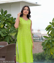 latest new printed round neck sleeveless ankle length greeen kurta for women & girls