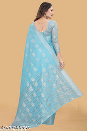 Arani Pattu Cotton Linen Silk Saree with Blouse Piece (Aqua & Silver) Hathi Saree