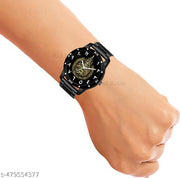 Welix Analog AYATUL KURSI Design Black Dial Stylish Black Silicone Strap Wrist Watch for Muslim Men and Boys, Pack of 1 - AYATULKURSI-AVO-BLK-CDBLK