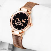 Queen Magnetic Strap Mash Girls Watch For Women Rose Gold Magnetic Chain magnet strap mash hand watch girls watch for women gift Rose gold Analog Watch - For Girls