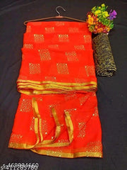 Chiffon Saree Dewdrop Foil Print & Brocket Blouse