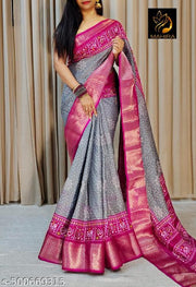 Dola Silk Cheks Jaquard Printed Saree With Blouse