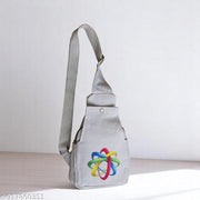 White Canvas Sling Bag for Women & Girls | Cute Cartoon Eyes & Colorful Abstract Print Crossbody Shoulder Bag | Adjustable Strap Casual Travel College Messenger Handbag