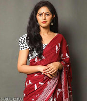 Jaipuri Hand Block Printed Soft Cotton Mulmul Saree ,latest cotton mulmul saree,Sanganeri Cotton Malmal Saree, Bagru Cotton Saree, Batic / Batik Print Cotton saree In Super Fine 92*80 Fabric Quality With Attached Blouse Piece for Woman