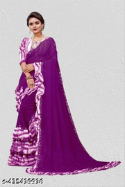 Women's Georgette Saree With Blouse Piece, Ruffle Frill Saree