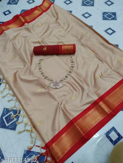 Golden Zari Cotton Silk Paithani Saree Tusser Red