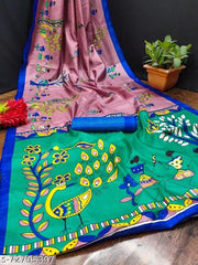 Women's Silk Blend Saree With Blouse Piece