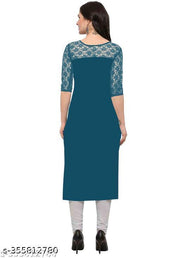 Polyster/Crepe fabric-Pack of 1 Casual And Round-Neck 3/4 Length Sleeves Maroon & Rama Kurti (42"Inches)