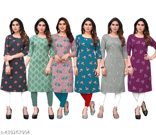 Women Printed American Crepe Kurta Combo of 6