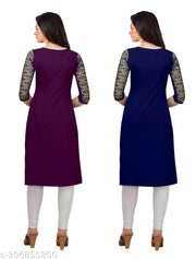 Women's Latest Design 3/4 Sleeve Combo Kurta for Daily Use Pack Of 2 Regular Fit Kurta
