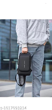 Urban Trek Men’s Water-Resistant Multi-Pocket Crossbody Sling Bag for Travel, Office & Daily Use (Black)