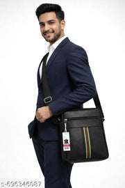 Men’s Black PU Leather Sling Bag | Stylish Crossbody Bag for Men | Office, Travel & Daily Use Shoulder Bag