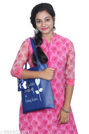 Attractive Women's Navy Blue Leather Tote Bags