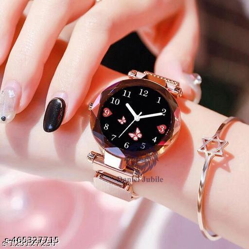 Rose Gold Magnetic Chain magnet strap mash hand watch girls watch for women gift Rose Gold Women Analog Watch - For Girls