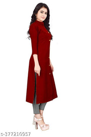 Yova Style Front Slit Cotton Straight Casual Wear Kurti Kurta For Women Regular Use With Mandarin Chinese Collar Show Button Latest Design Girls Formal Dress