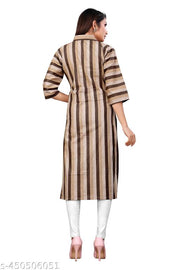 Women Striped Khadi Cotton Straight Kurta  FANCY COTTON DESIGNER LATEST BOLLYWOOD STRAIGHT KURTI Trendy The New Fancy Bollywood-Inspired Trendy Women's Cotton Straight Kurti