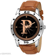 MAVIA WATCHESAnalog Round silver Dial ALPHABET P Design Stylish brown Strap Classic Design Fancy Watch for Men and Boys, Pack of 1 ALPHABET P-AVO-SIL-TEN-L-1