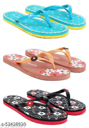 Phonolite Daily use Casual wear Hawaii chappal slipper Flexible Home use Light in weight Printed Comfortable for  all day flip flop for women and girls pack of 3