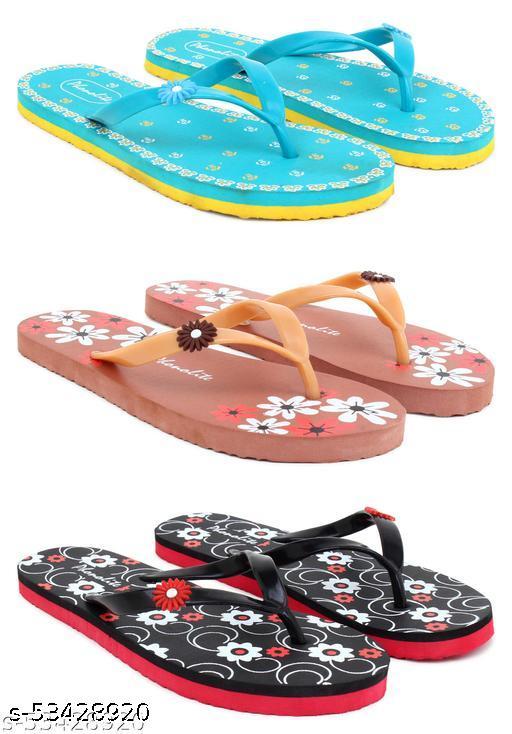 Phonolite Daily use Casual wear Hawaii chappal slipper Flexible Home use Light in weight Printed Comfortable for  all day flip flop for women and girls pack of 3