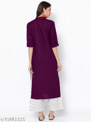 Women's Solid Plain Rayon A-line Wine Color Kurti