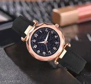 Stylish Classy Designer Black Starry Sky Numeral Dial Leather belt Wrist Watch Girls Fashion Analog Watch - For Women Casual Round Quartz Watch for Daily Life New Collection Women's Watch Shiny Fashion Quartz Watch Casual Style Ladies Watch (Only Watch )