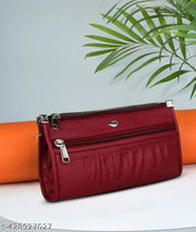 FLIKKER: Casual Women's Attractive Solid Clutch Women's Multi Zip Daily Use Maroon Red Clutches Handbag for Girls Baby Maroon Mobile Purse for Women (Maroon, Pack of: 1)